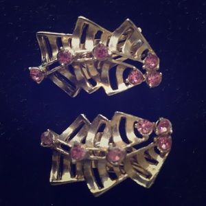 Vintage Gold and Pink Clip Earrings